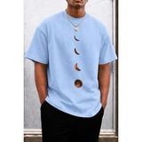 Oksit Moon Baskılı Bisiklet Yaka Pamuklu Erkek T-Shirt Rahat Kesim - Turkuaz - 5XL