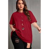 Oksit Moon Kadın Büyük Beden Battal Baskılı Bisiklet Yaka Pamuklu T-Shirt Rahat Kesim Unisex Sevgili Kombi