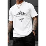 Oksit Mountains Baskılı Bisiklet Yaka Pamuklu Erkek T-Shirt Rahat Kesim - Beyaz