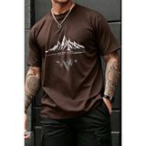 Oksit Mountains Baskılı Bisiklet Yaka Pamuklu Erkek T-Shirt Rahat Kesim - Kahve - 2XL