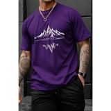 Oksit Mountains Baskılı Bisiklet Yaka Pamuklu Erkek T-Shirt Rahat Kesim - Mor