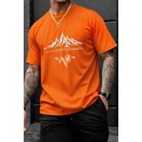 Oksit Mountains Baskılı Bisiklet Yaka Pamuklu Erkek T-Shirt Rahat Kesim - Turuncu