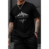 Oksit Mountains Baskılı Bisiklet Yaka Pamuklu Erkek T-Shirt Rahat Kesim