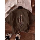 Oksit Oversize Arkası Leopar Baskılı Pamuklu Kadın T-Shirt Büyük Beden Kadın Tshirt - Kahve - 3XL
