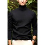 Oksit Premium Slim Fit Pamuk Polyester Erkek Boğazlı Kazak Triko - Siyah - 2XL