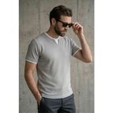 Oksit Prey Vaffle Dokulu Çift Yaka Görünümlü Slim Fit Erkek Tişört - Gri
