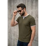 Oksit Prey Vaffle Dokulu Çift Yaka Görünümlü Slim Fit Erkek Tişört - Haki