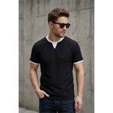 Oksit Prey Vaffle Dokulu Çift Yaka Görünümlü Slim Fit Erkek Tişört - Siyah