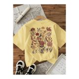 Oksit Retro Botanik Sırt Baskılı Çiçek Desenli Premium Kadın Oversize T-Shirt