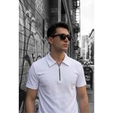 Oksit Robb Erkek Yarım Fermuarlı Dokulu Polo Yaka Kısa Kollu Slim Fit Tişört - Beyaz