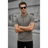 Oksit Robb Erkek Yarım Fermuarlı Dokulu Polo Yaka Kısa Kollu Slim Fit Tişört - Yeşil