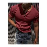 Oksit San Loe Erkek Slim Fit Likralı Henley Yaka Kısa Kollu Tişört - Düğmeli Esnek Kumaş