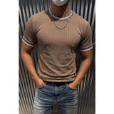 Oksit Santa Çizgili Scuba Yaka ve Kol Ribanalı Spor Şık Erkek T-Shirt - Kahve