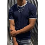 Oksit Santa Çizgili Scuba Yaka ve Kol Ribanalı Spor Şık Erkek T-Shirt - Lacivert
