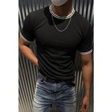 Oksit Santa Çizgili Scuba Yaka ve Kol Ribanalı Spor Şık Erkek T-Shirt - Siyah - M