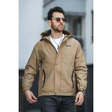 Oksit Save Baskılı Suya Dayanaklı Slim Fit Erkek Mevsimlik Mont Yağmurluk - Camel - XL