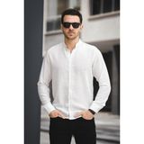 Oksit Stello Kırınkıl Desen Hakim Yaka Erkek Gömlek - Beyaz