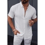 Oksit Tizza Erkek Slim Fit Kendinden Dokulu Kısa Kollu Yazlık Gömlek - Beyaz