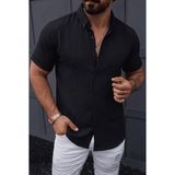 Oksit Tizza Erkek Slim Fit Kendinden Dokulu Kısa Kollu Yazlık Gömlek - Siyah