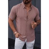 Oksit Tizza Erkek Slim Fit Kendinden Dokulu Kısa Kollu Yazlık Gömlek - XL - Camel