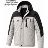 Oksit Tuc 1032 Içi Polar/kürk Astarlı Su Itici Termal Softshell Erkek Mont - Soğuk Geçirmez Spor Kaban - 2XL - Taş