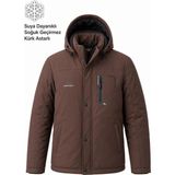 Oksit Tuc 2034 Içi Polar/kürk Astarlı Su Itici Termal Softshell Erkek Mont - Soğuk Geçirmez Spor Kaban Büyük Beden Erkek Mont - 2XL - Kahve