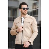 Oksit Tuci Zenta Içi Polarlı Slim Fit Hakim Yaka Erkek Süet Mont - Bej