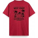Oksit West Coast Surfriders California Baskılı Erkek Unisex Oversize Tişört Büyük Beden Tshirt - Kırmızı - 5XL