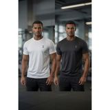 Oksit Xylon 2'li Paket Mikro Polyester Nefes Alabilen Hafif Perform Antrenman Sporcu Erkek Tshirt - Siyah - XL