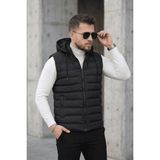 Oksit Yelly Slim Fit Fermuarlı Cep Detaylı Erkek Şişme Yelek - Çıkarılabilir Kapüşonlu & Astarlı - Siyah