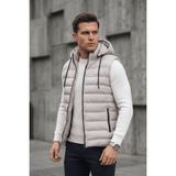 Oksit Yelly Slim Fit Fermuarlı Cep Detaylı Erkek Şişme Yelek - Çıkarılabilir Kapüşonlu & Astarlı - XL - Gri
