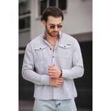 Oksit Yx 16686 Slim Fit Çift Cep Kapaklı Keten Görünümlü Erkek Gömlek - Lacivert