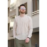 Oksit Zareh Slim Fit Kırınkıl Desen Yarım Pat Hakim Yaka Erkek Gömlek - Bej