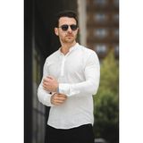 Oksit Zareh Slim Fit Kırınkıl Desen Yarım Pat Hakim Yaka Erkek Gömlek - Beyaz