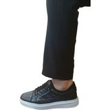 Oktay Kundura Hakiki Deri Siyah Sneaker Casual Erkek Günlük Ortopedik Bağsız 4 Mevsimlik Ayakkabı B405 - Siyah - Beyaz
