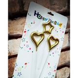 Oktay Sesal Vıp Gold Heart Candle 2 Adet Metalik Gold Kalpli Pasta Mumu 1 Adet Yıldız Mum Kalpli Doğum Günü Mumu