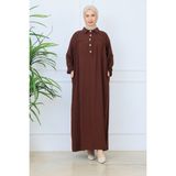 Oktayusta Collection Önü Yarım Pat Düğmeli Gömlek Yaka Robalı Mevlana Elbise - Kahve - 2