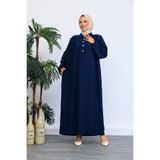 OKTAYUSTA COLLECTİON Önü Yarım Pat Düğmeli Gömlek Yaka Robalı Mevlana Elbise Lacivert