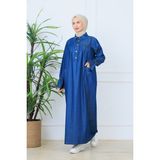 Oktayusta Collection Robalı Gömlek Yaka Geniş Cepli Yarım Pat Düğmeli Mevlana Kot Elbise - Mavi - 2
