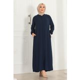 OKTAYUSTA COLLECTİON Sade Günlük Tam Boy Gizli Patlı Fermuarlı Lacivert Ferace