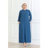 OKTAYUSTA COLLECTİON Sade Günlük Tam Boy Gizli Patlı İndigo Ferace