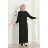 OKTAYUSTA COLLECTİON Serpme Taş Detaylı Tam Boy Siyah Ferace