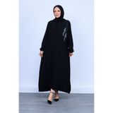 OKTAYUSTA COLLECTİON Yaprak Taş İşleme Detaylı Tam Boy Gizli Patlı Siyah Ferace