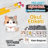Okul Etiketi Isme Özel Kalem Defter Etiketi Sevimli Kedi Temalı 190 Adet