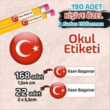 Okul Etiketi Isme Özel Kalem Defter Etiketi Türk Bayrağı Temalı 190 Adet
