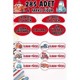 Okul Etiketi Kalem Defter Etiketi Cars Arabalar Özel Isimli Etiket 6 Figür - 285 Adet - Renkli - 1,5 x 4 ve 2 x 5,5 Cm