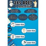 Okul Etiketi Kalem Defter Etiketi Komik Hayvanlar Özel Isimli Etiket 4 Figür - 285 Adet - Renkli - 1,5 x 4 ve 2 x 5,5 Cm