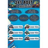 Okul Etiketi Kalem Defter Etiketi Monster Arabalar Özel Isimli Etiket 6 Figür - 285 Adet - Renkli - 1,5 x 4 ve 2 x 5,5 Cm
