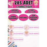 Okul Etiketi Kalem Defter Etiketi Pembe Balerinler Özel Isimli Etiket 5 Figür - 285 Adet - Renkli - 1,5 x 4 ve 2 x 5,5 Cm