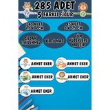 Okul Etiketi Kalem Defter Etiketi Pilot Sevimli Hayvanlar Özel Isimli Etiket 5 Figür - 285 Adet - Renkli - 1,5 x 4 ve 2 x 5,5 Cm